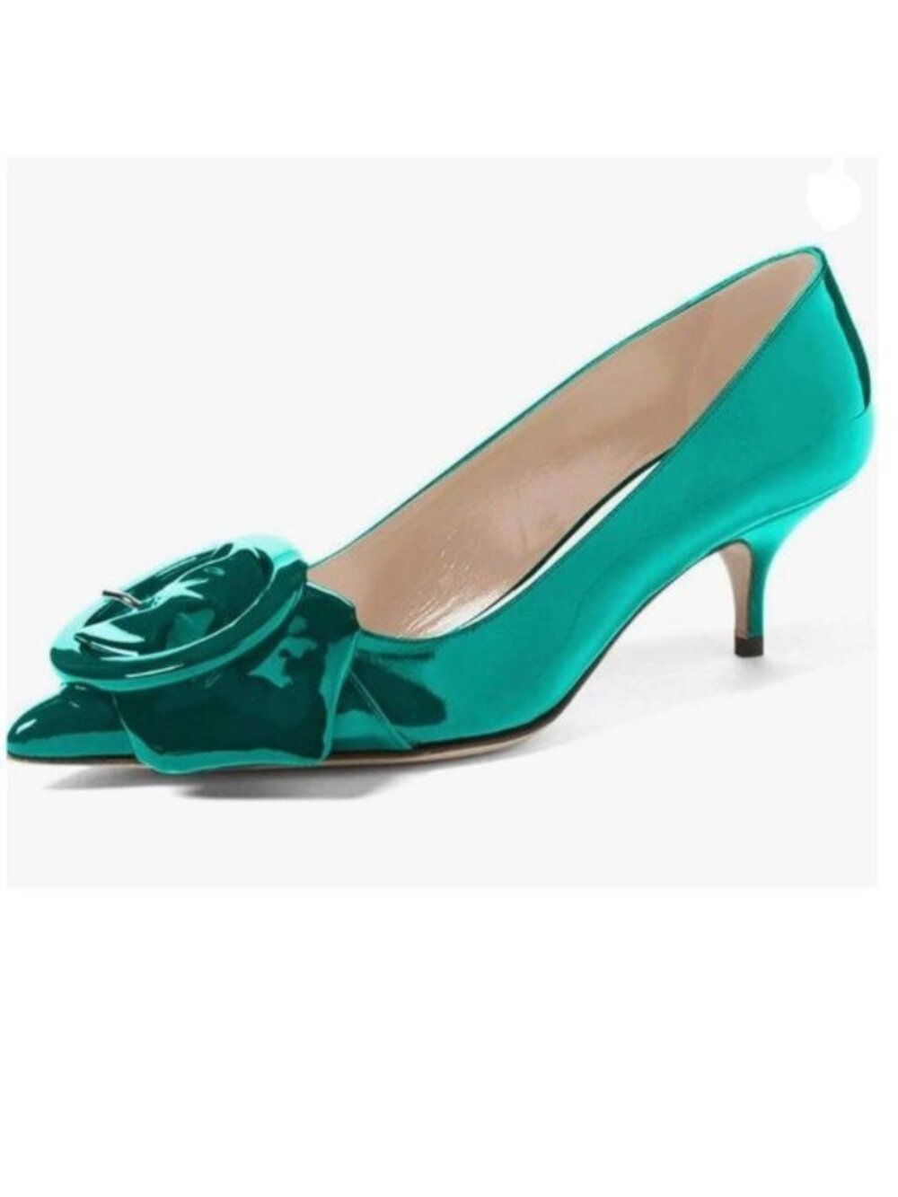 YDN Green Kitten Heel Pumps Pointy Toe Slip On Patent Buckle Basic Office Shoe